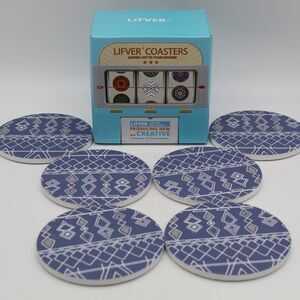 Absorbent Drink Ceramic Coasters Set of 6 w/Cork Back Varying Blue Bohemian
